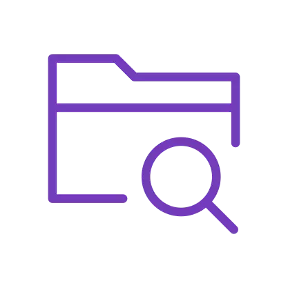 File with magnifying glass purple icon